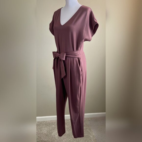 Elegant Mauve Front/Back Tie EXPRESS Jumpsuit Large Size w/ Pockets - Picture 6 of 14